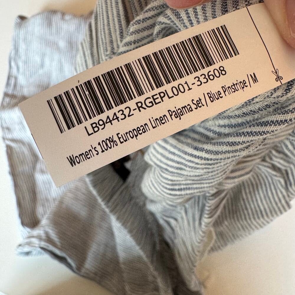 Quince NWT 100% European Linen Pajama Set Blue Pinstripe Size Medium - Picture 9 of 9